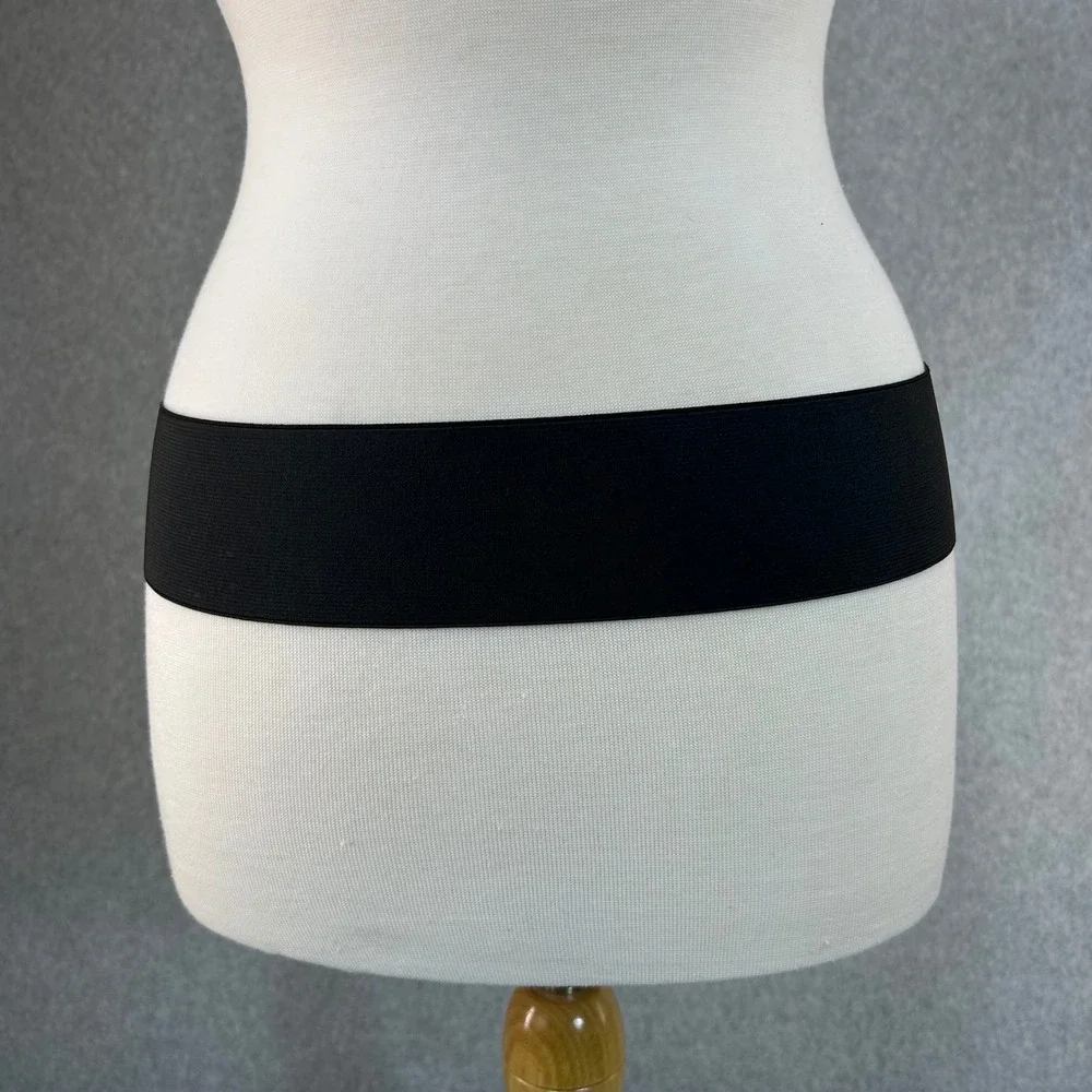 WCM New York Womens‎ Black Wide Belt Elastic Silver Buckle Statement Size L / XL